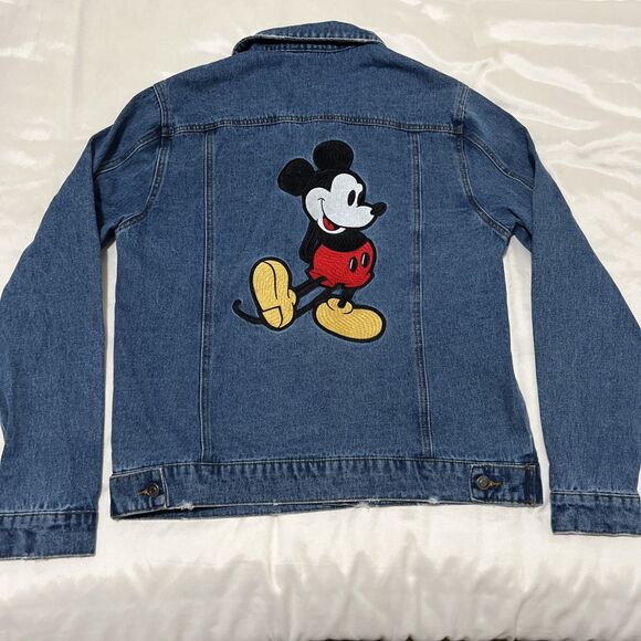 Vintage Denim Jean Trucker Jacket Embroidered Disney Mickey Mouse Womens L - Picture 1 of 14
